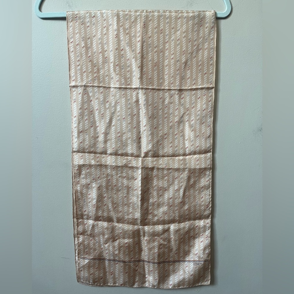 Vintage Echo Beige Patterned Scarf Rectangle Stri… - image 6